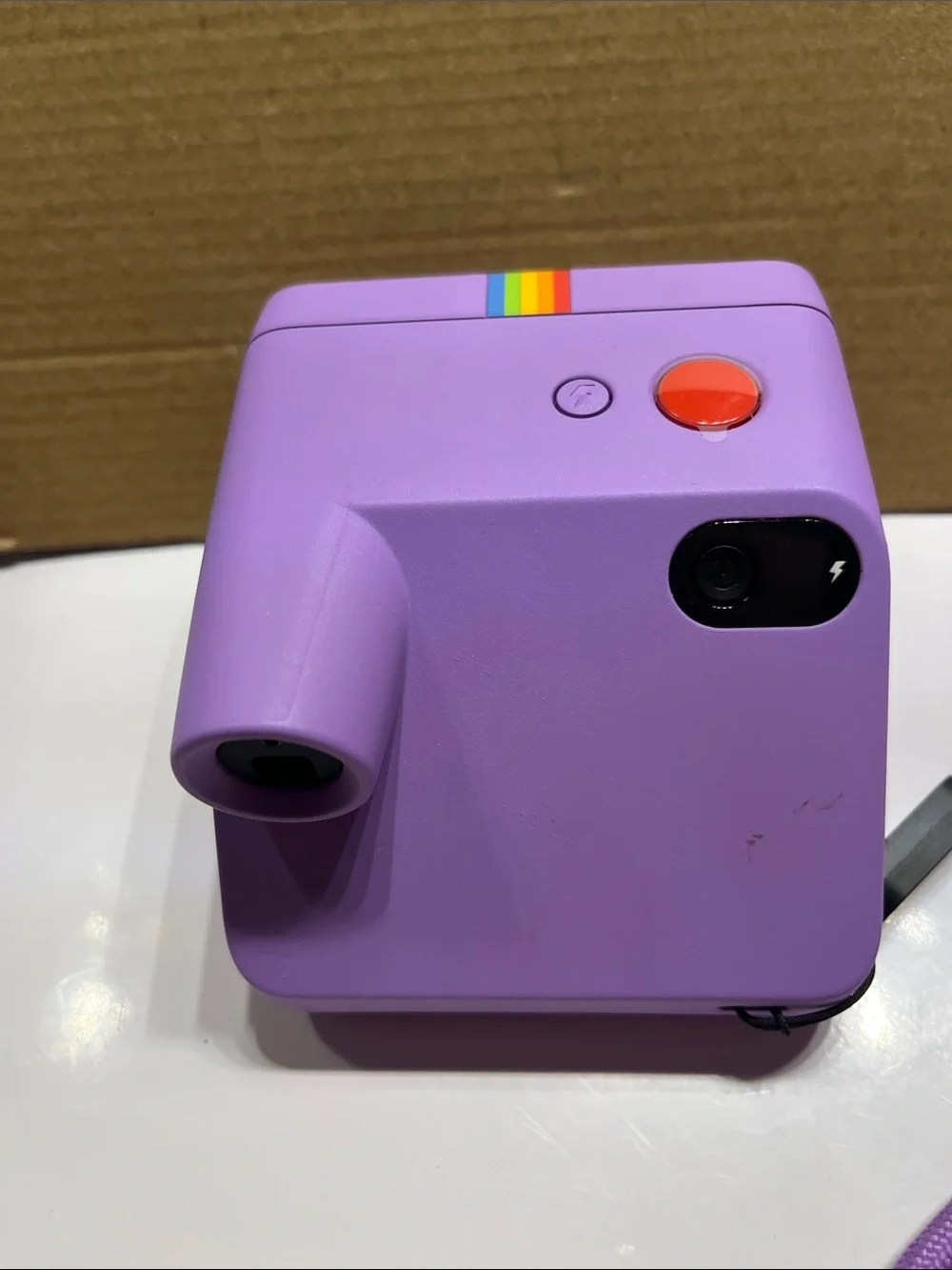 New Polaroid Lavender Purple Instant Camera with Rainbow Accent and Yellow Case